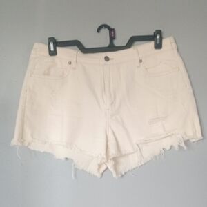 Aerie Women's Cream Distressed Jean Shorts Size Large